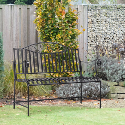 Garden Bench Seat Park Bench 2-Seater Metal Bench Steel Frame with Armrest for Garden Balcony and Terrace up to 220 kg Capacity Gray 115.5 x 54 x 96 cm