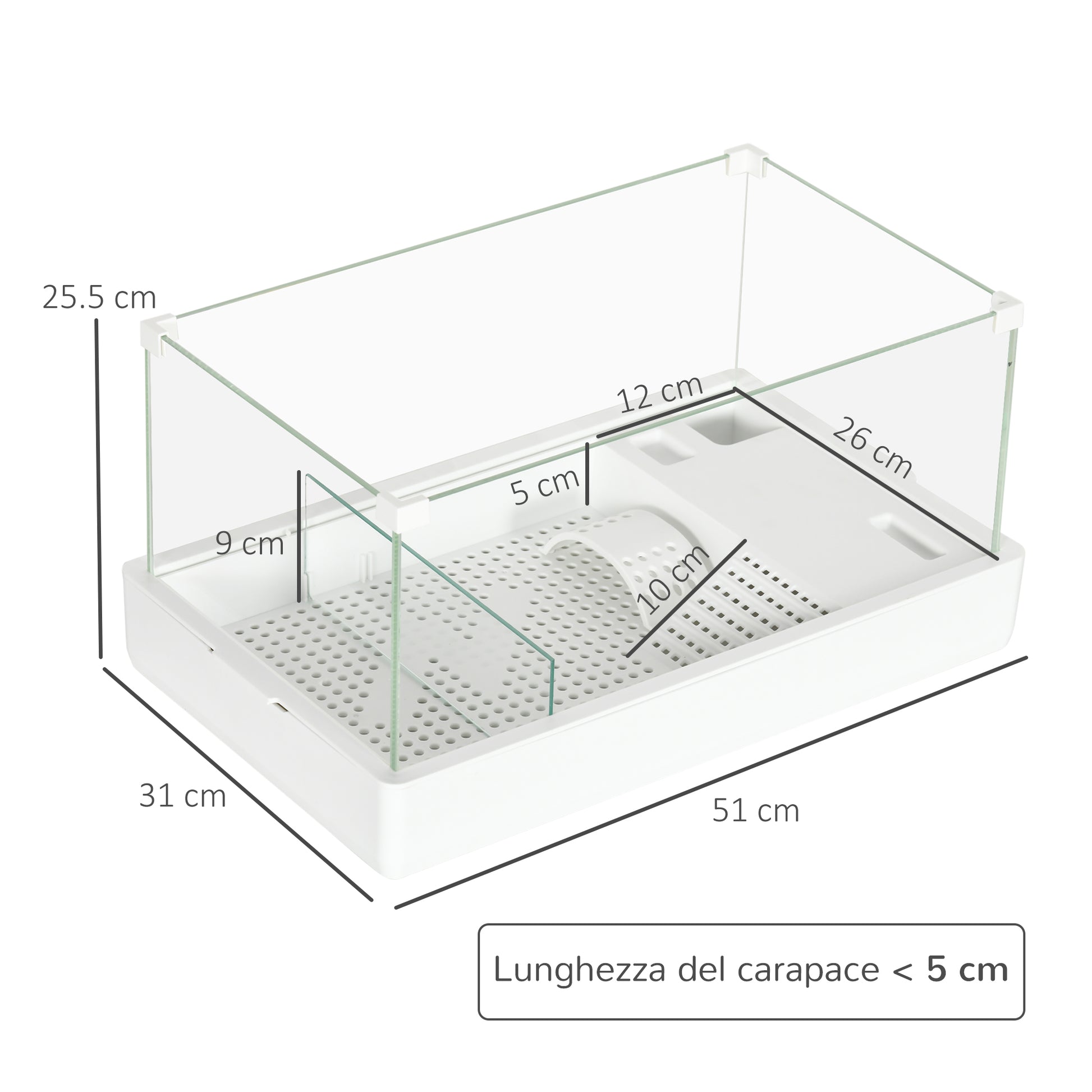 Turtle Tank with 3-Level Filter and Glass Panels, ABS Paludarium, 51x31x25.5 cm, White
