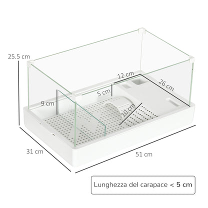 Turtle Tank with 3-Level Filter and Glass Panels, ABS Paludarium, 51x31x25.5 cm, White