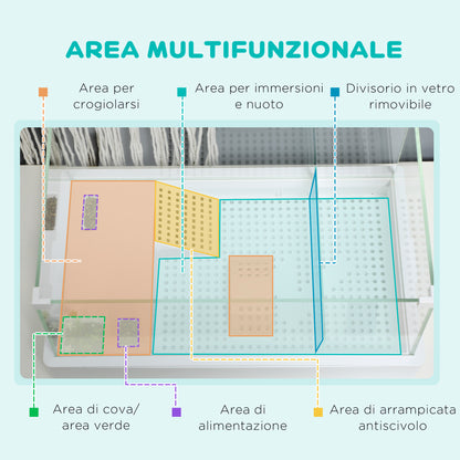 Turtle Tank with 3-Level Filter and Glass Panels, ABS Paludarium, 51x31x25.5 cm, White