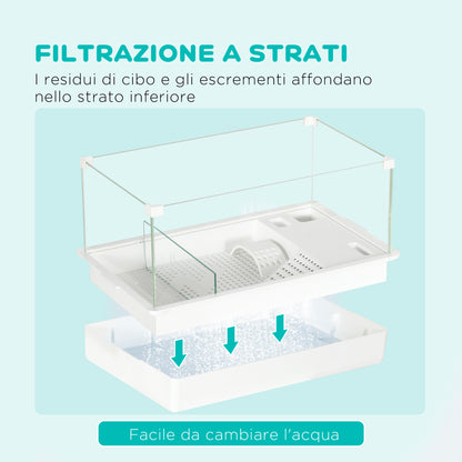 Turtle Tank with 3-Level Filter and Glass Panels, ABS Paludarium, 51x31x25.5 cm, White