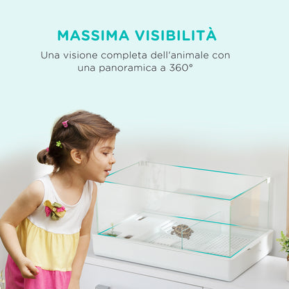 Turtle Tank with 3-Level Filter and Glass Panels, ABS Paludarium, 51x31x25.5 cm, White