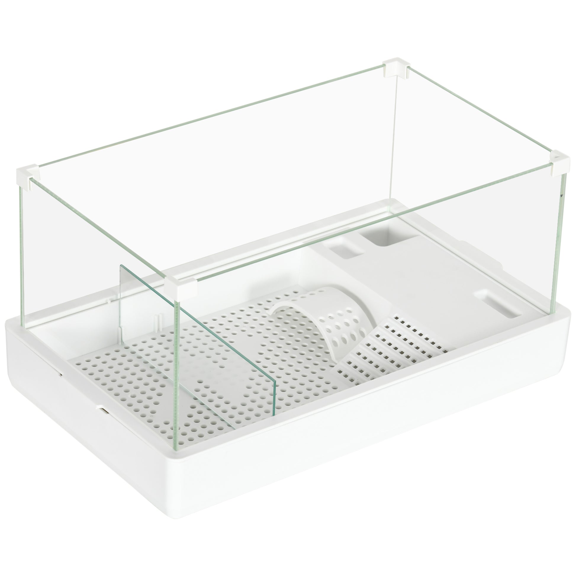Turtle Tank with 3-Level Filter and Glass Panels, ABS Paludarium, 51x31x25.5 cm, White