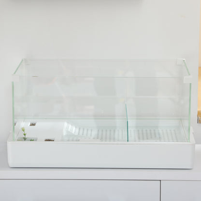 Turtle Tank with 3-Level Filter and Glass Panels, ABS Paludarium, 51x31x25.5 cm, White