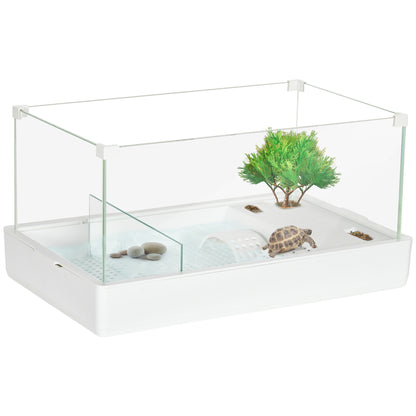 Turtle Tank with 3-Level Filter and Glass Panels, ABS Paludarium, 51x31x25.5 cm, White