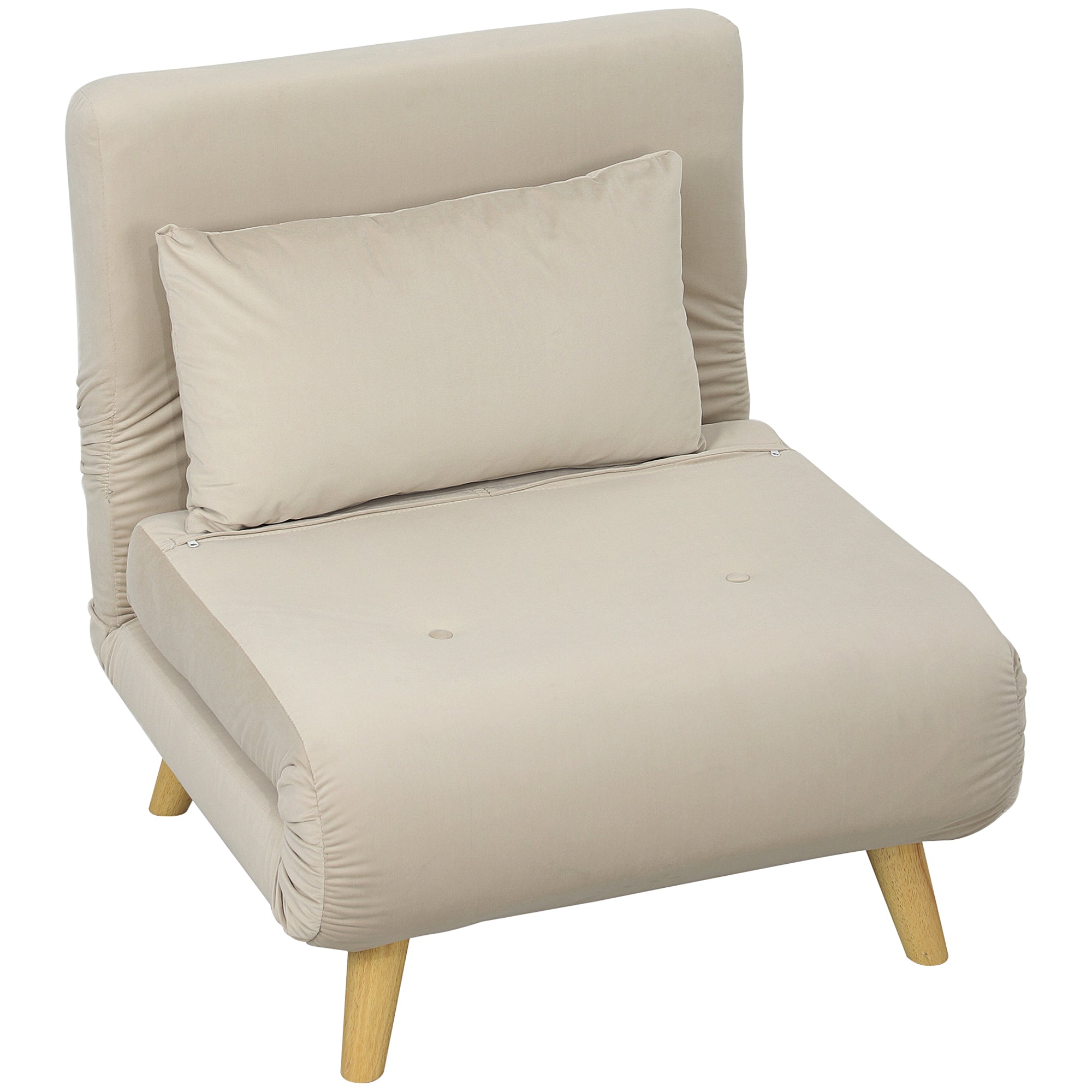 3 in 1 Sleeper Chair, Sofa Bed with Bed Function, Lumbar Pillow, Foldable Reclining Chair with Adjustable Backrest Chaise Lounge in Velvet Look, for Living Room, Beige