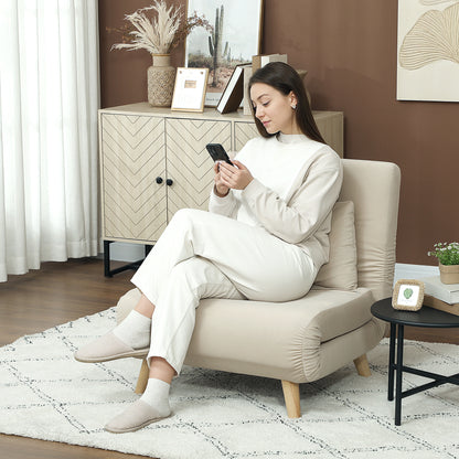 3 in 1 Sleeper Chair, Sofa Bed with Bed Function, Lumbar Pillow, Foldable Reclining Chair with Adjustable Backrest Chaise Lounge in Velvet Look, for Living Room, Beige