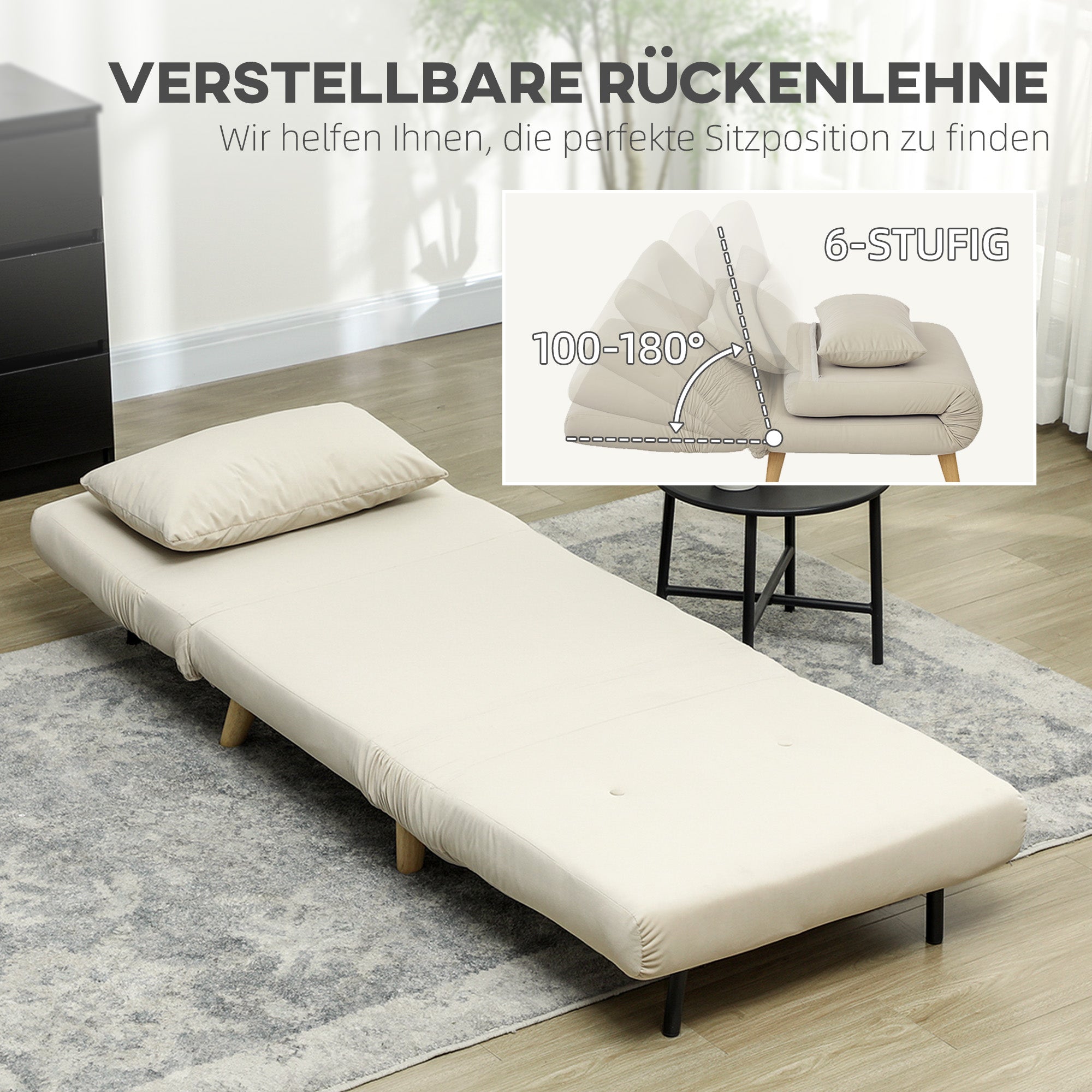 3 in 1 Sleeper Chair, Sofa Bed with Bed Function, Lumbar Pillow, Foldable Reclining Chair with Adjustable Backrest Chaise Lounge in Velvet Look, for Living Room, Beige