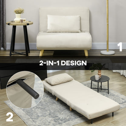 3 in 1 Sleeper Chair, Sofa Bed with Bed Function, Lumbar Pillow, Foldable Reclining Chair with Adjustable Backrest Chaise Lounge in Velvet Look, for Living Room, Beige