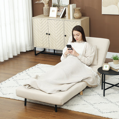 3 in 1 Sleeper Chair, Sofa Bed with Bed Function, Lumbar Pillow, Foldable Reclining Chair with Adjustable Backrest Chaise Lounge in Velvet Look, for Living Room, Beige