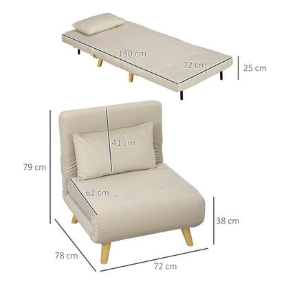 3 in 1 Sleeper Chair, Sofa Bed with Bed Function, Lumbar Pillow, Foldable Reclining Chair with Adjustable Backrest Chaise Lounge in Velvet Look, for Living Room, Beige