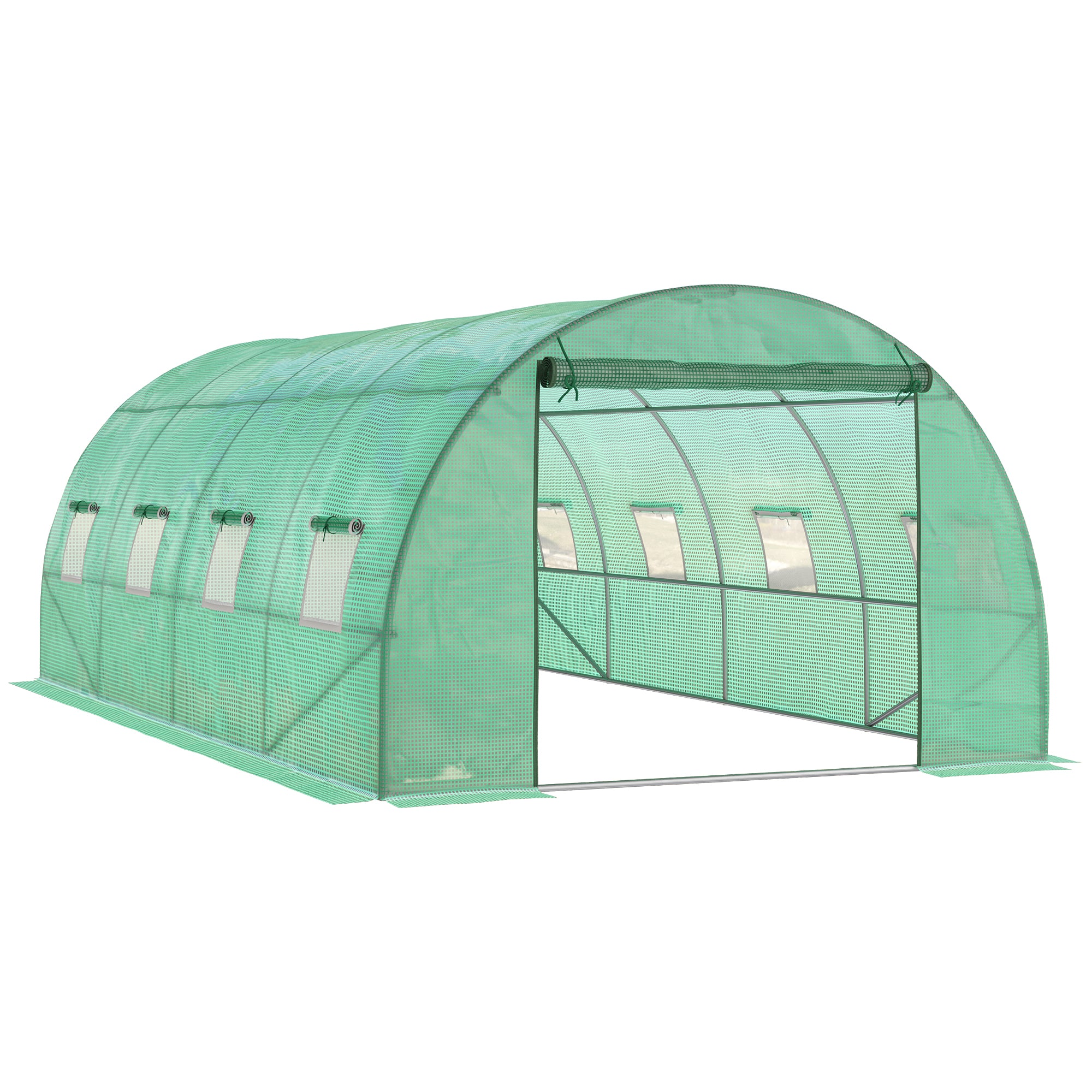 Greenhouse approx. 6 x 3 x 2 m Foil Greenhouse with 8 Windows, Roll-Up Door, Roll-up Side Panels, UV-Resistant Foil Tunnel, Winterproof Tomato House with Ground Anchors, Green