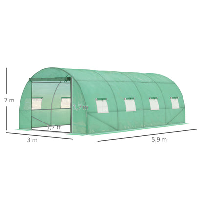 Greenhouse approx. 6 x 3 x 2 m Foil Greenhouse with 8 Windows, Roll-Up Door, Roll-up Side Panels, UV-Resistant Foil Tunnel, Winterproof Tomato House with Ground Anchors, Green