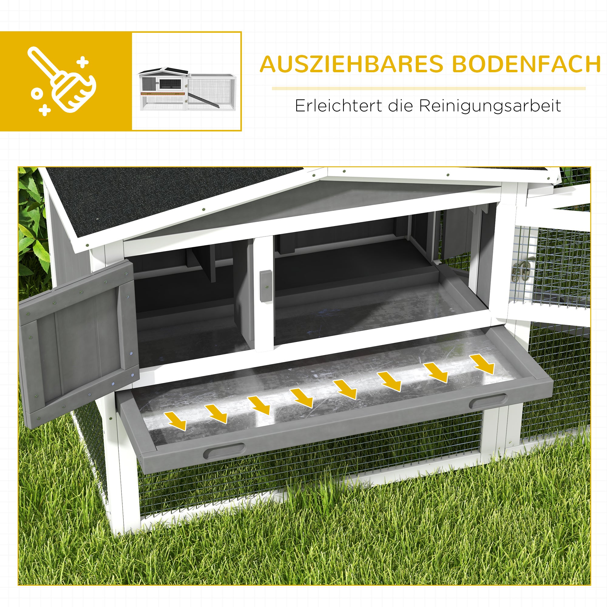 Rabbit Hutch Rabbit Hutch with Run Floor Tray, Ramp, Wooden Small Animal Hutch Guinea Pig Run with 2 Floors, Viewing Window, for Dwarf Rabbits 156x58x68 cm, Light Gray
