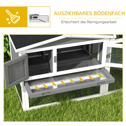 Rabbit Hutch Rabbit Hutch with Run Floor Tray, Ramp, Wooden Small Animal Hutch Guinea Pig Run with 2 Floors, Viewing Window, for Dwarf Rabbits 156x58x68 cm, Light Gray