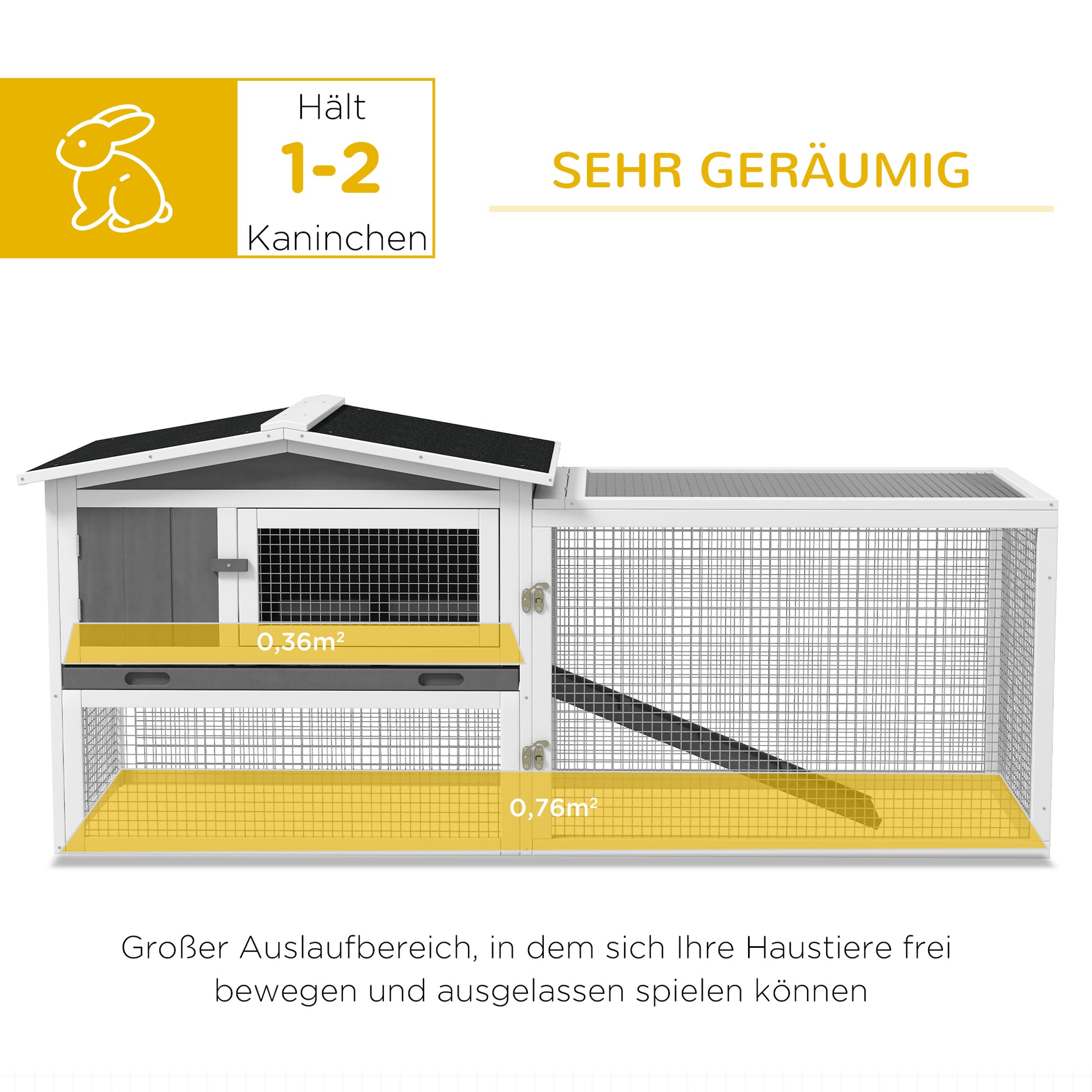 Rabbit Hutch Rabbit Hutch with Run Floor Tray, Ramp, Wooden Small Animal Hutch Guinea Pig Run with 2 Floors, Viewing Window, for Dwarf Rabbits 156x58x68 cm, Light Gray