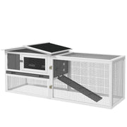 Rabbit Hutch Rabbit Hutch with Run Floor Tray, Ramp, Wooden Small Animal Hutch Guinea Pig Run with 2 Floors, Viewing Window, for Dwarf Rabbits 156x58x68 cm, Light Gray