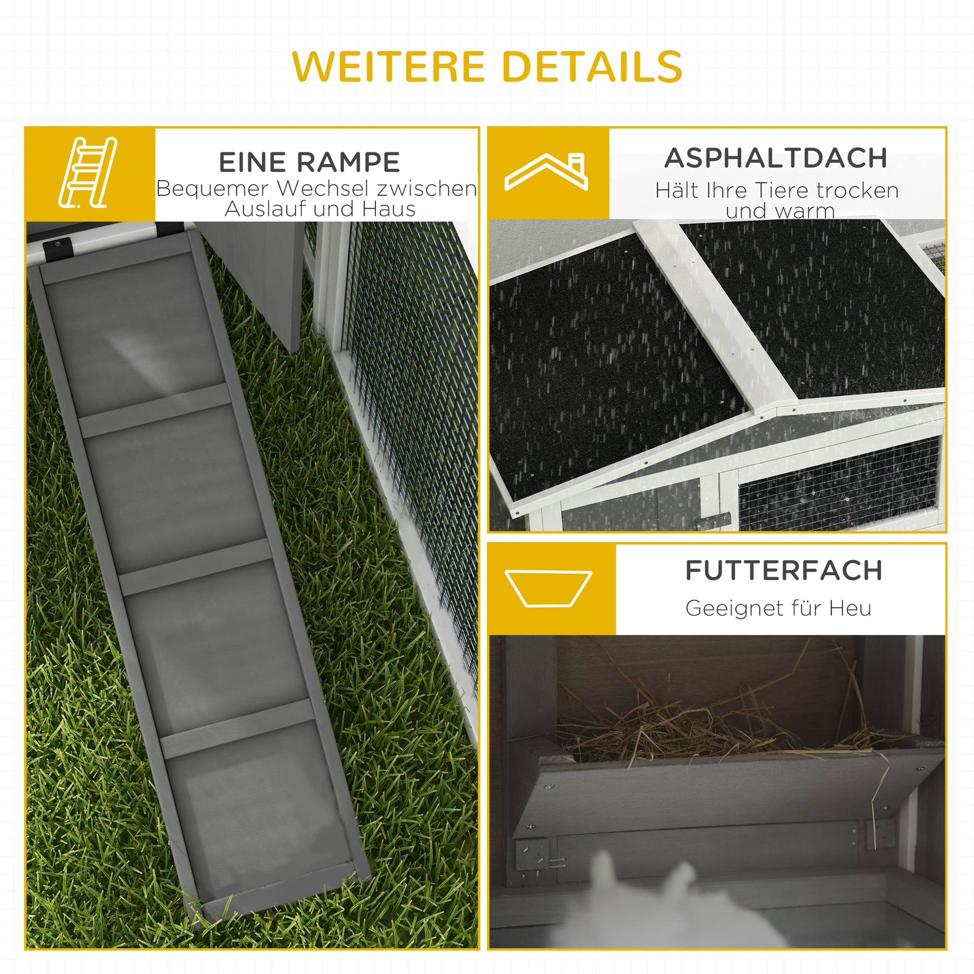 Rabbit Hutch Rabbit Hutch with Run Floor Tray, Ramp, Wooden Small Animal Hutch Guinea Pig Run with 2 Floors, Viewing Window, for Dwarf Rabbits 156x58x68 cm, Light Gray