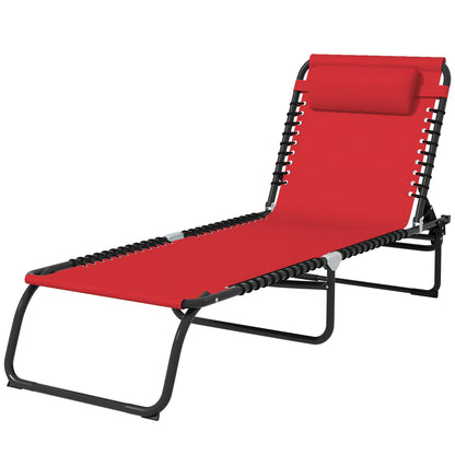 Folding Sun Lounger with Multi-Position Adjustable Backrest Thermoplastic Steel Elastic Laces Black Textilene Wine Red