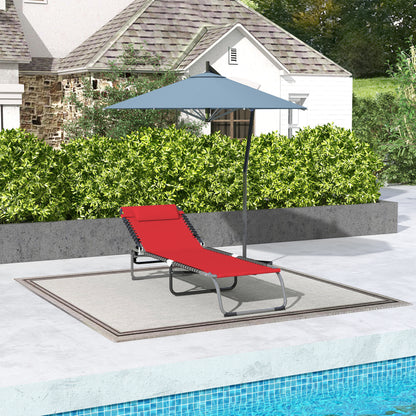 Folding Sun Lounger with Multi-Position Adjustable Backrest Thermoplastic Steel Elastic Laces Black Textilene Wine Red