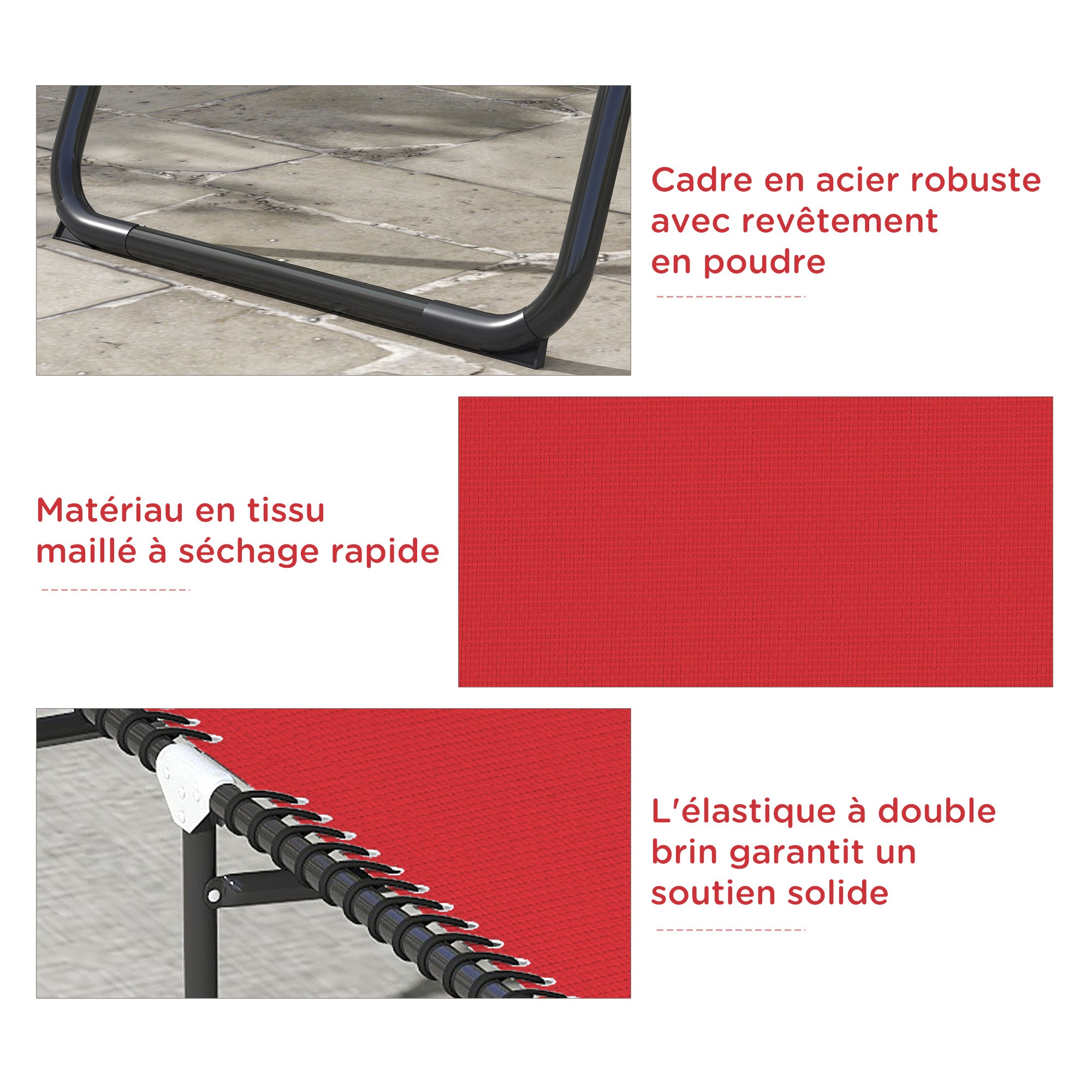 Folding Sun Lounger with Multi-Position Adjustable Backrest Thermoplastic Steel Elastic Laces Black Textilene Wine Red