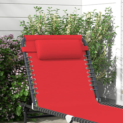 Folding Sun Lounger with Multi-Position Adjustable Backrest Thermoplastic Steel Elastic Laces Black Textilene Wine Red
