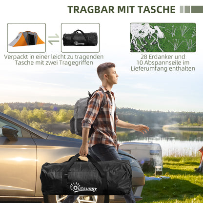 Tunnel Tent for 4–6 People — 2 Bedrooms + Living Area, 2000 mm Waterproof, Gray & Orange