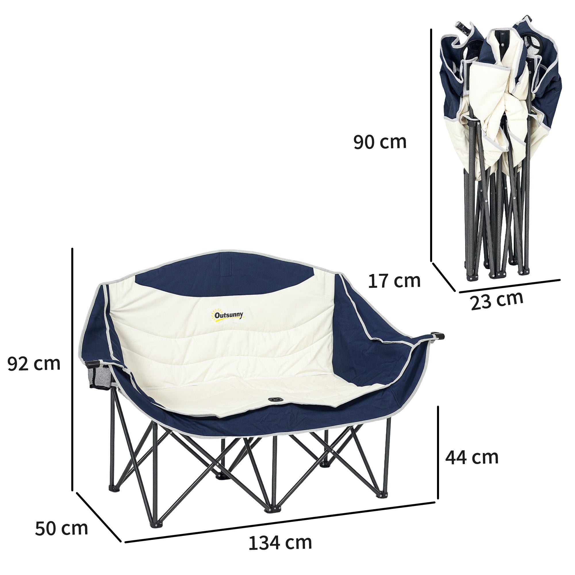2-Seat Folding Camping Chair with Cup Holders & Carry Bag — Outdoor Folding Chair, Padded, Supports up to 250 kg (≈551 lb)
