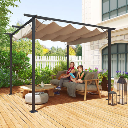 Pergola Waterproof Pavilion 3 x 3 m Patio Cover with Sliding Roof, UV Protection for Garden Beige