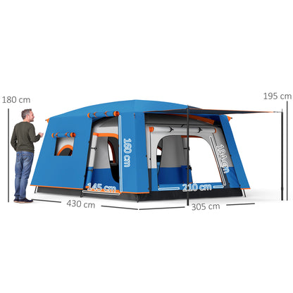Family Camping Tent for 4-6 People Tunnel Type Camping Tent with 2 Rooms Porch Waterproof 3000 mm Anti-UV for Fishing Hiking Light Blue