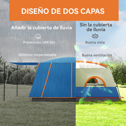 Family Camping Tent for 4-6 People Tunnel Type Camping Tent with 2 Rooms Porch Waterproof 3000 mm Anti-UV for Fishing Hiking Light Blue