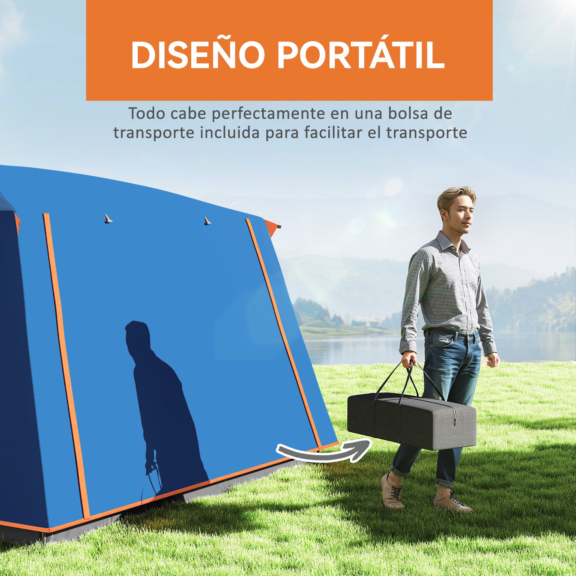 Family Camping Tent for 4-6 People Tunnel Type Camping Tent with 2 Rooms Porch Waterproof 3000 mm Anti-UV for Fishing Hiking Light Blue