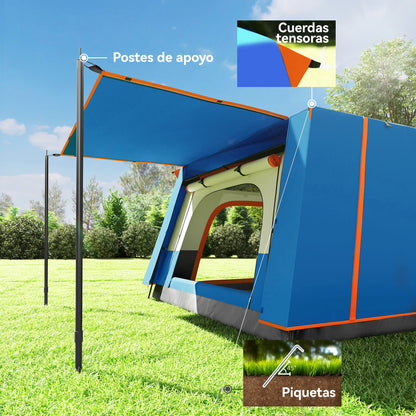 Family Camping Tent for 4-6 People Tunnel Type Camping Tent with 2 Rooms Porch Waterproof 3000 mm Anti-UV for Fishing Hiking Light Blue