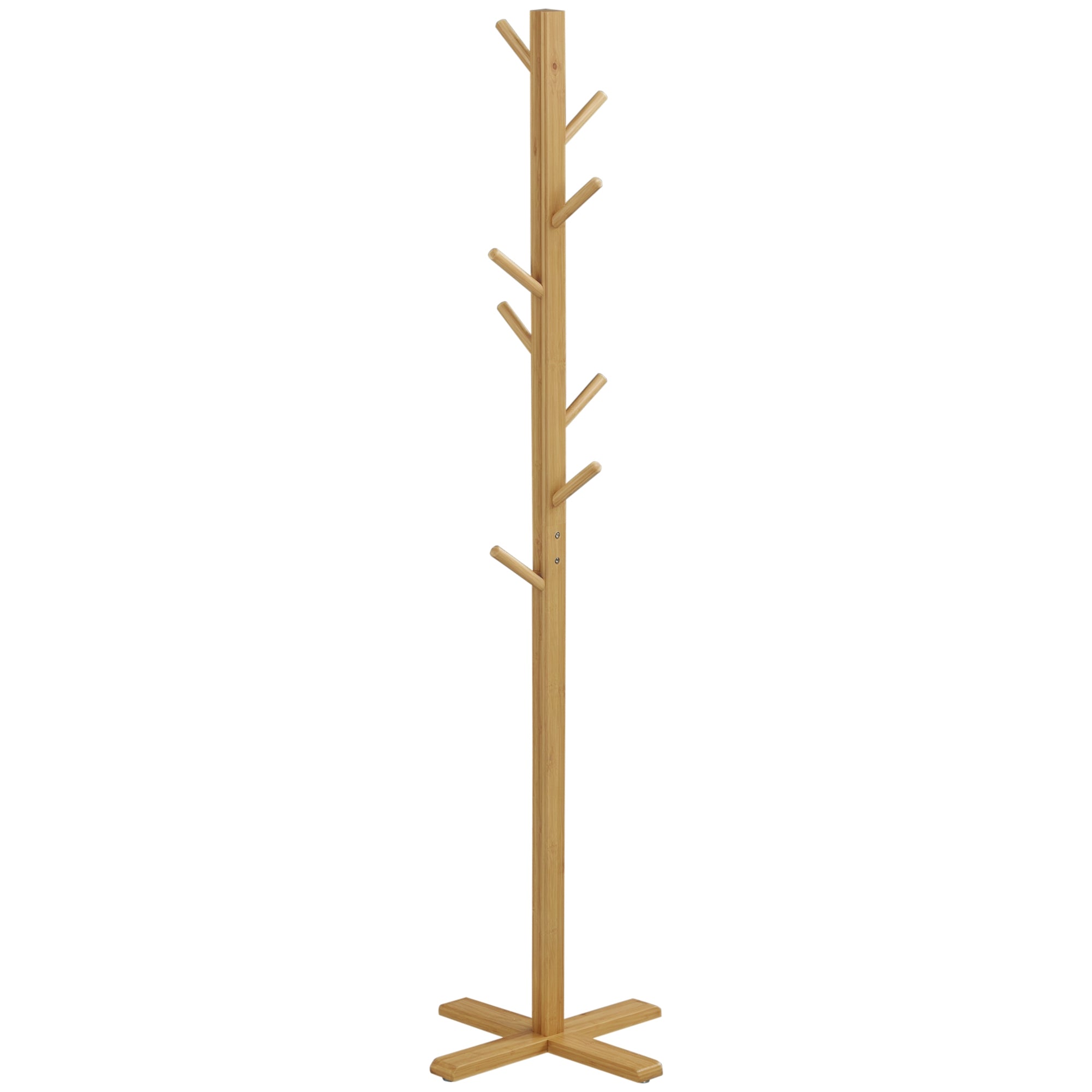 Coat Rack Stand with 8 Hooks, Bamboo Coat Stand for Bedroom, Exhibitions, Laundry Room, Natural Wood