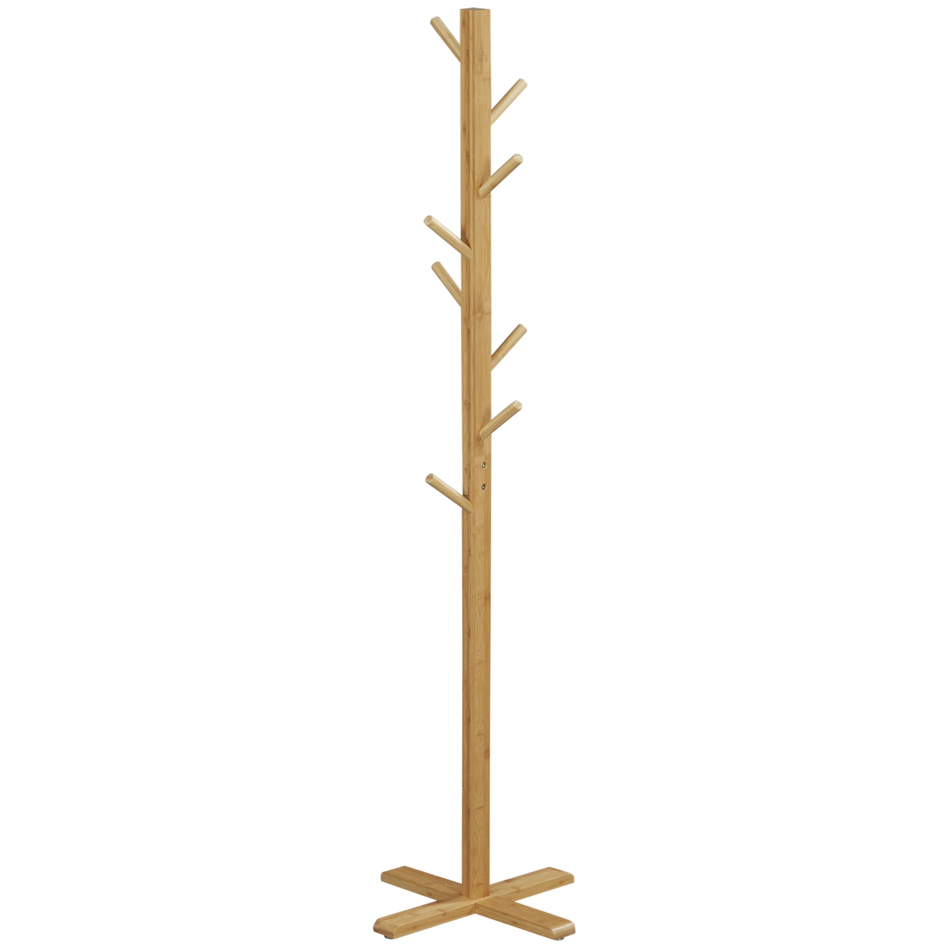 Coat Rack Stand with 8 Hooks, Bamboo Coat Stand for Bedroom, Exhibitions, Laundry Room, Natural Wood