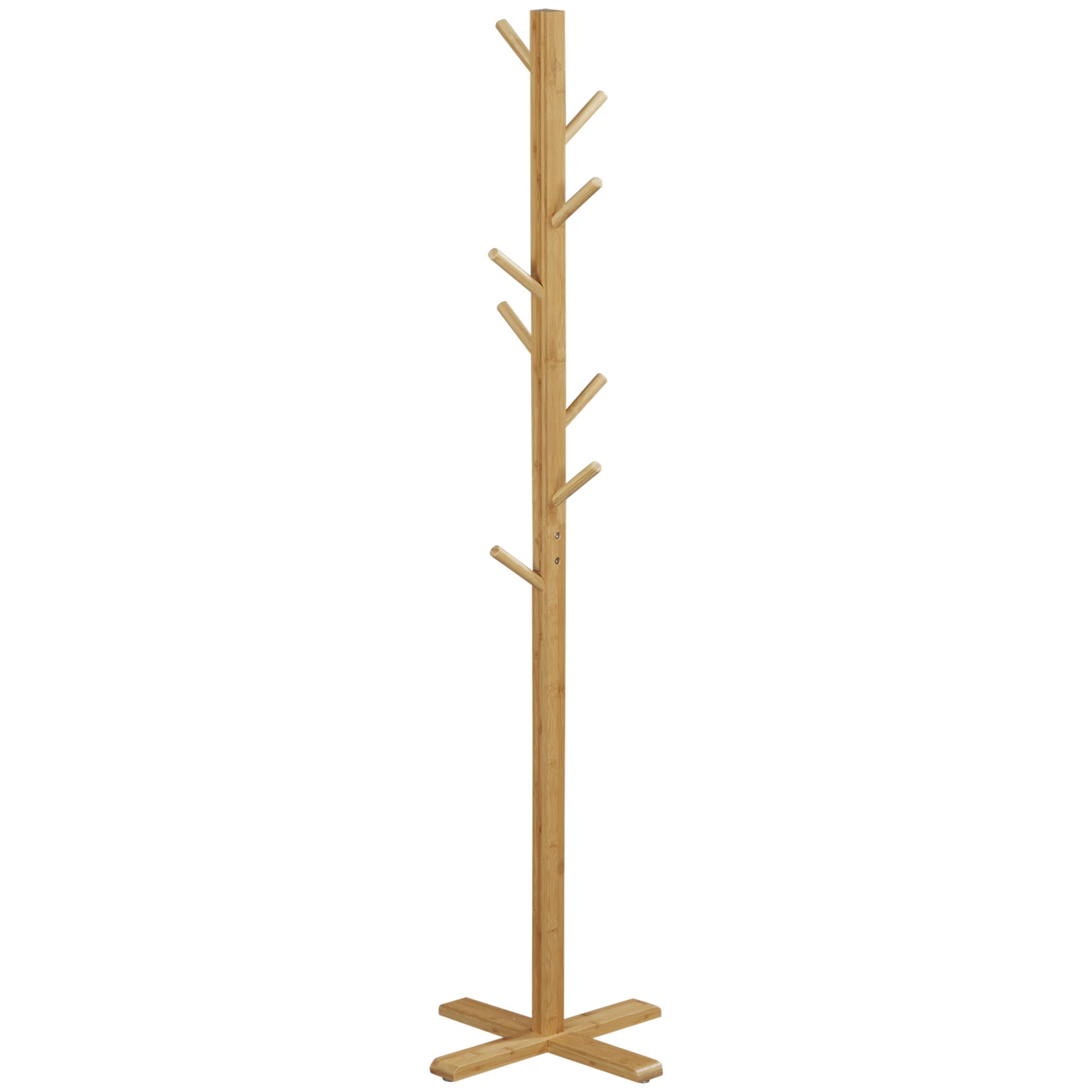 Coat Rack Stand with 8 Hooks, Bamboo Coat Stand for Bedroom, Exhibitions, Laundry Room, Natural Wood