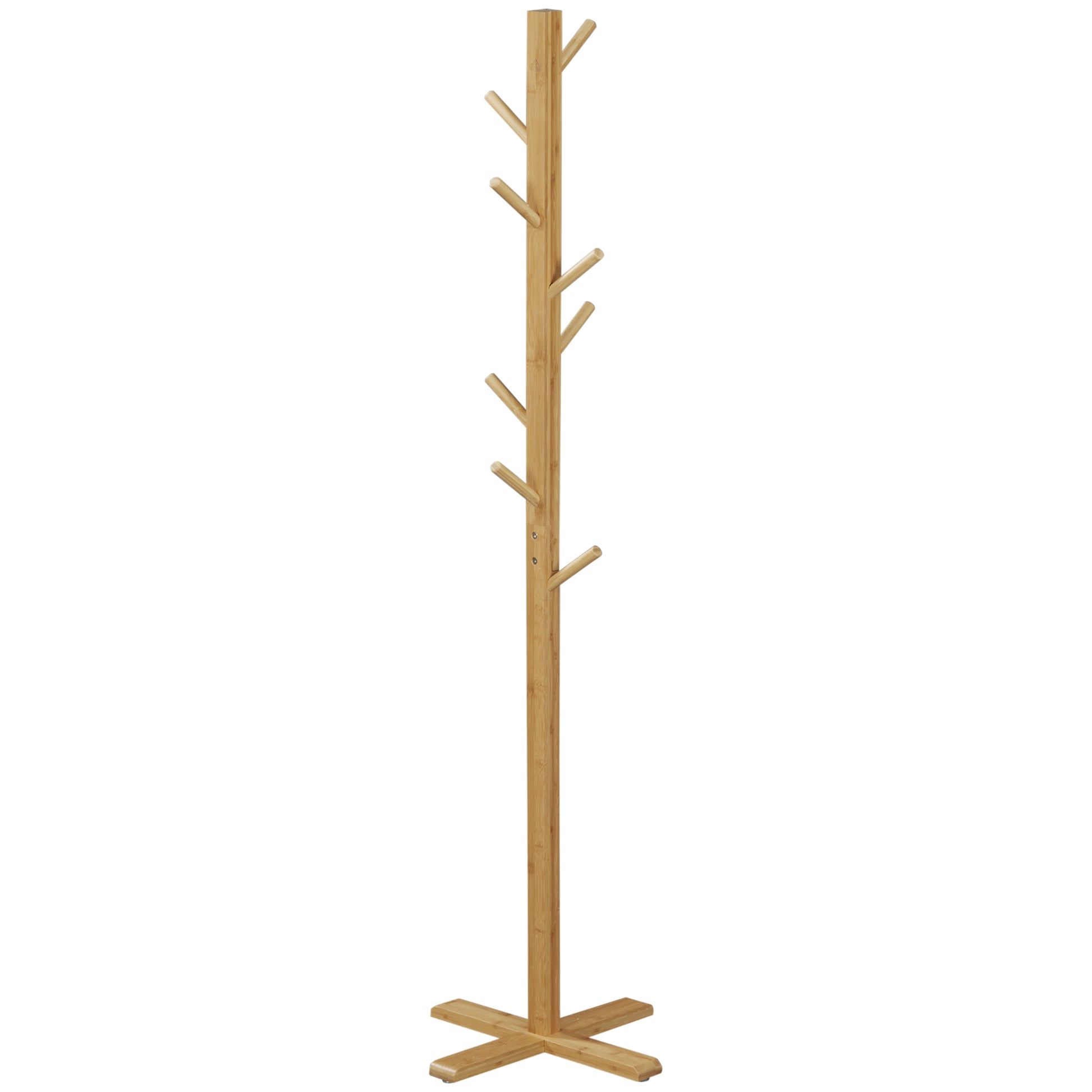 Coat Rack Stand with 8 Hooks, Bamboo Coat Stand for Bedroom, Exhibitions, Laundry Room, Natural Wood