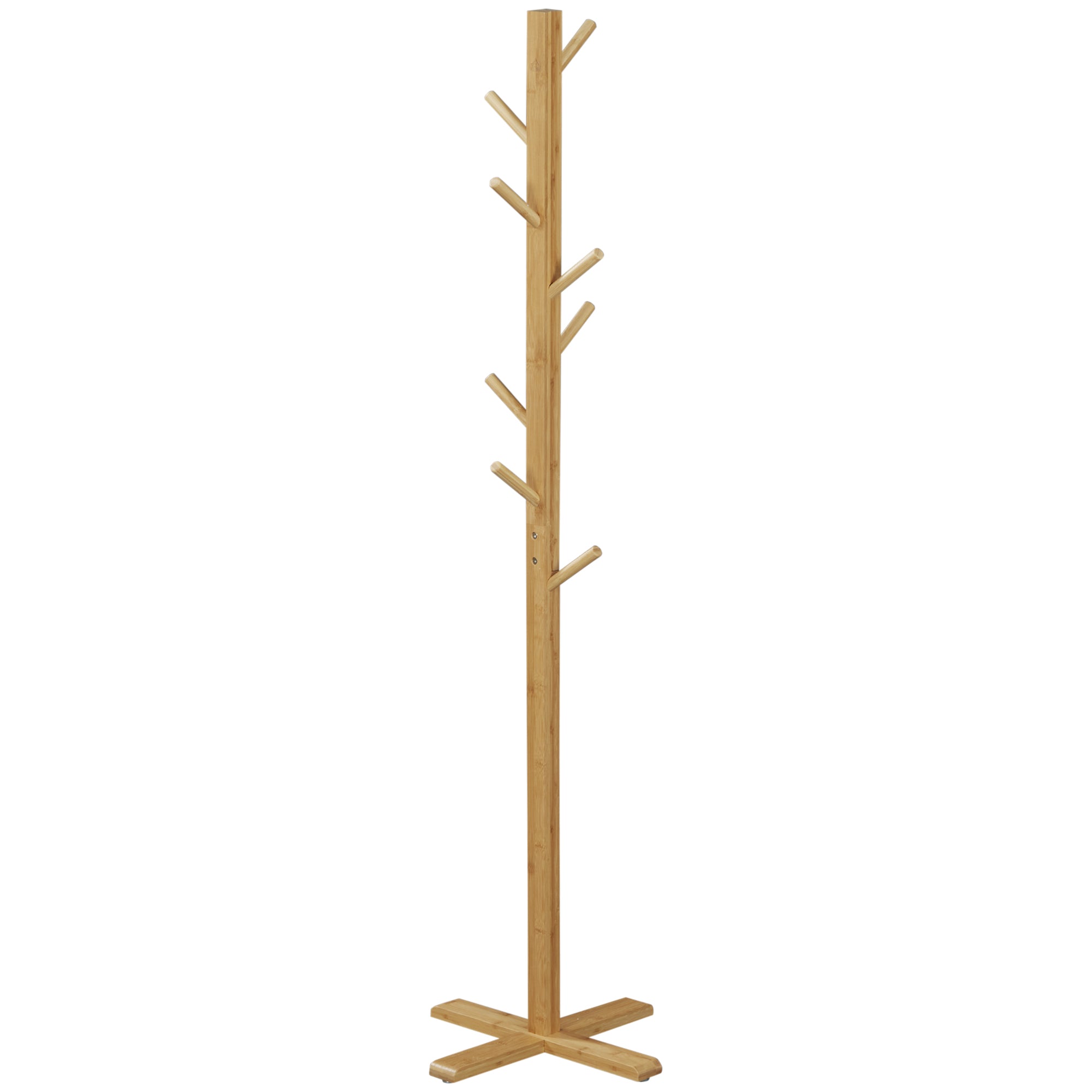 Coat Rack Stand with 8 Hooks, Bamboo Coat Stand for Bedroom, Exhibitions, Laundry Room, Natural Wood