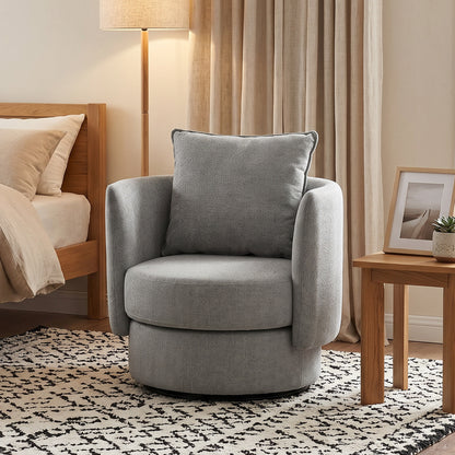 360° Swivel Lounge Chair with Cushion, Linen-Look Accent Armchair for Bedroom & Living Room, Light Gray