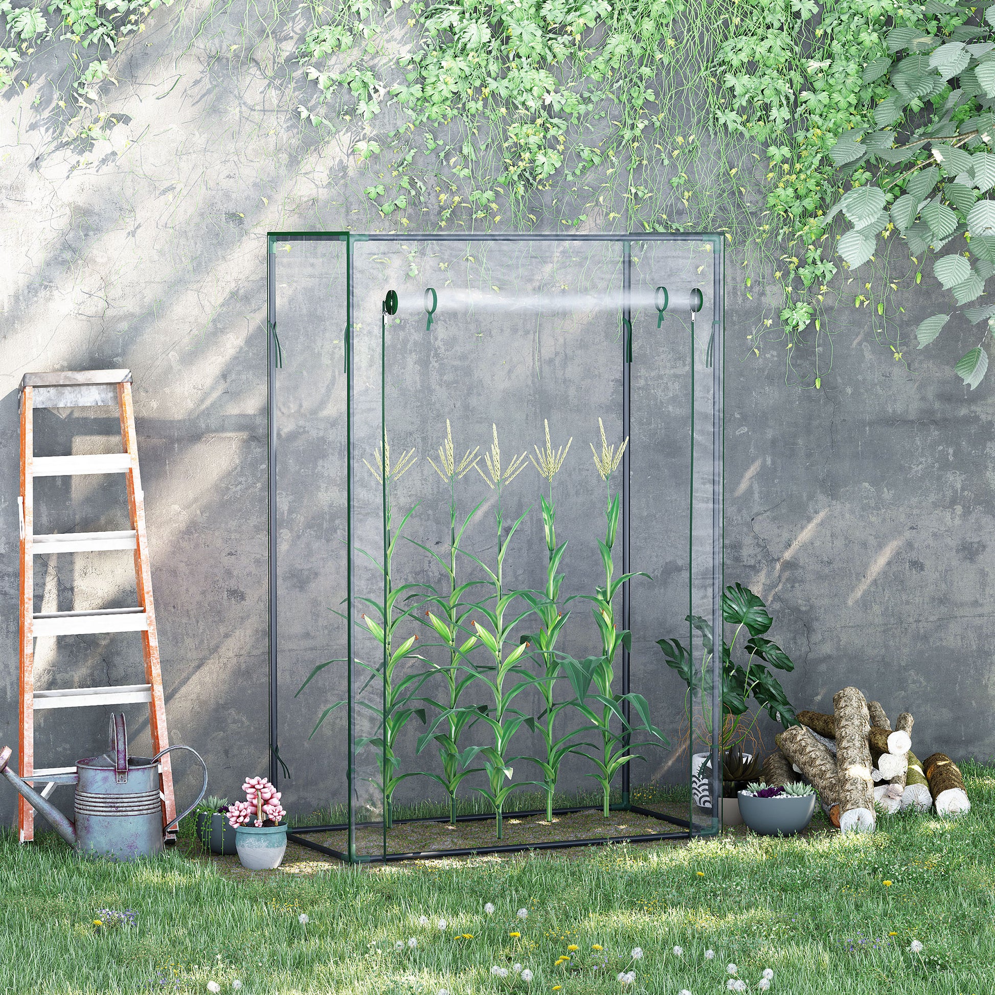 Greenhouse with PE Grid Film, Door, Winterproof Film Greenhouse made of Steel, Greenhouse for Balcony, Garden, Tomato House 100 x 50 x 150 cm, Tomato Greenhouse for Tomatoes, Vegetables, Transparent