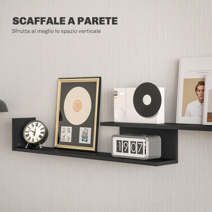 Wall-Mounted TV Stand with Open Shelves and Wood Cabinet, Modern TV Stand for Living Room and Bedroom, Black and Brown