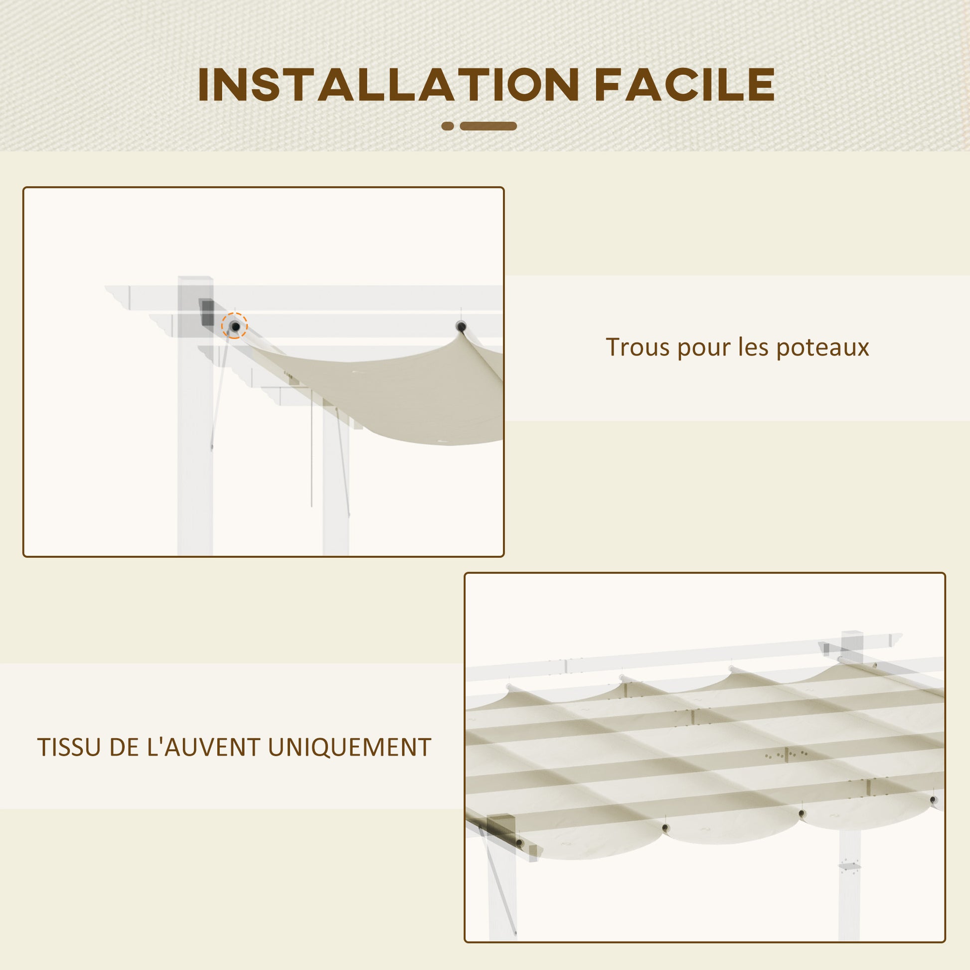 Replacement Canopy for Pergola Sun Shade Sail 4 x 3 m - Cream