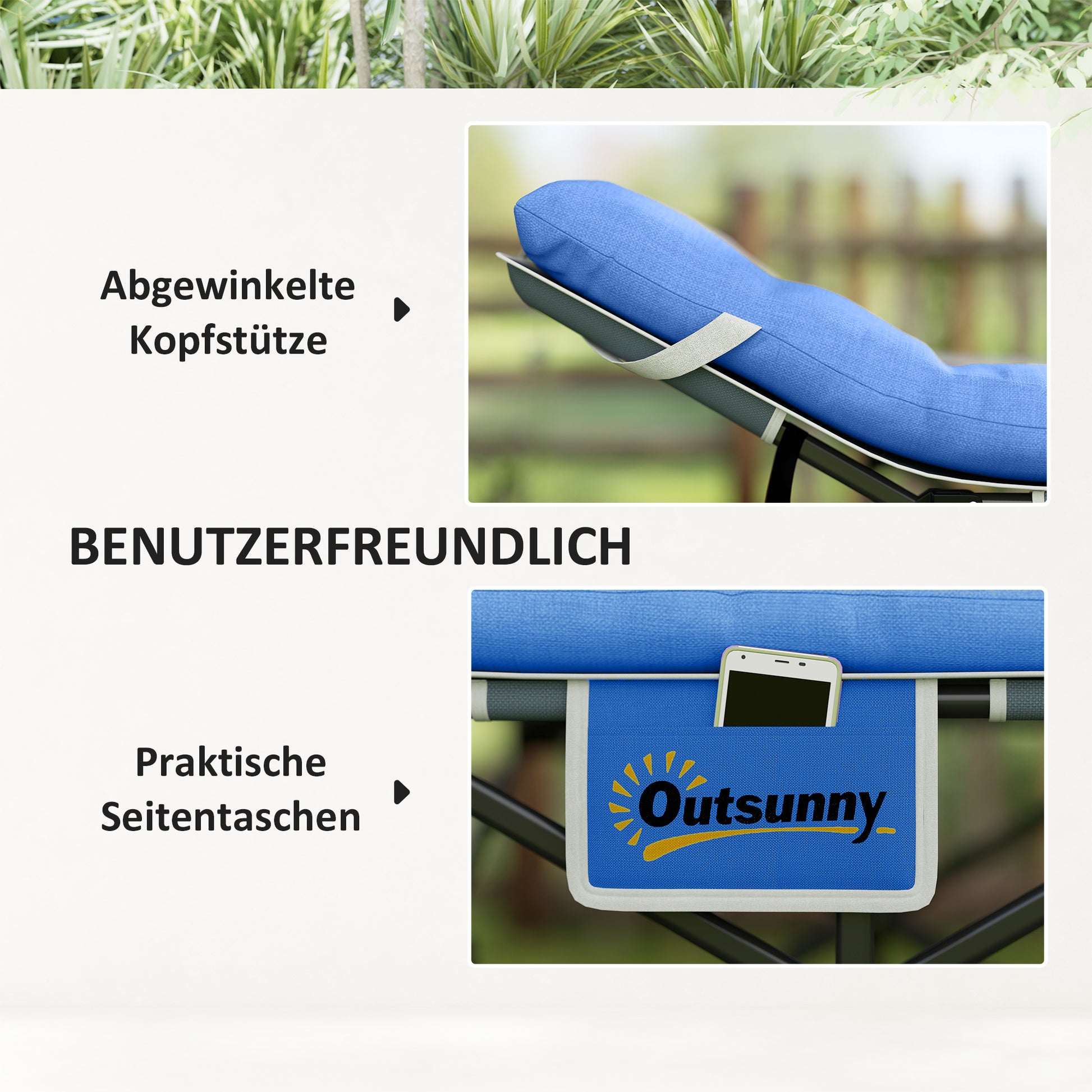 Folding Camp Bed with Mattress, Pillow, Side Pocket 190 x 65 x 37 cm Camping Cot for Adults Guest Bed up to 150 kg Folding Bed for Outdoor, Garden Camping Travel Blue