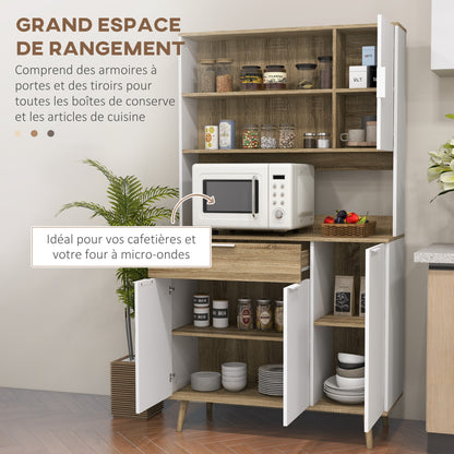 Kitchen Cabinet, Kitchen Buffet, 4 Doors with Adjustable Shelves, 1 Drawer, Scandinavian Design, 98 x 39 x 180 cm, White and Natural