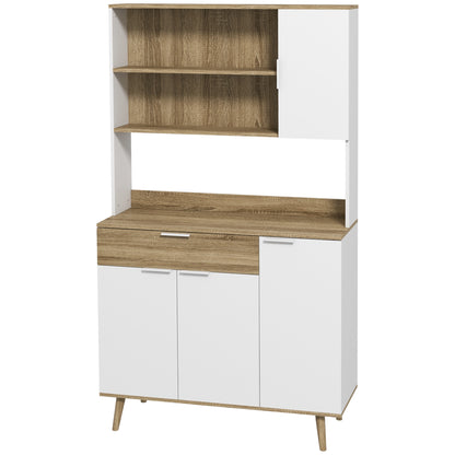 Kitchen Cabinet, Kitchen Buffet, 4 Doors with Adjustable Shelves, 1 Drawer, Scandinavian Design, 98 x 39 x 180 cm, White and Natural