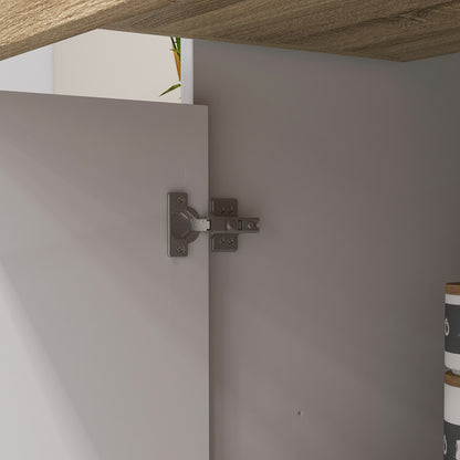 Kitchen Cabinet, Kitchen Buffet, 4 Doors with Adjustable Shelves, 1 Drawer, Scandinavian Design, 98 x 39 x 180 cm, White and Natural