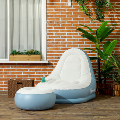 Inflatable Sofa, Inflatable Chair with Footstool Air Sofa with Cup Holder, for Camping, Home, White, 125 x 100 x 87 cm