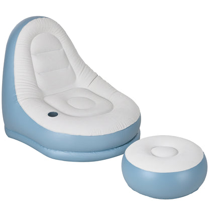 Inflatable Sofa, Inflatable Chair with Footstool Air Sofa with Cup Holder, for Camping, Home, White, 125 x 100 x 87 cm