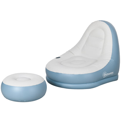 Inflatable Sofa, Inflatable Chair with Footstool Air Sofa with Cup Holder, for Camping, Home, White, 125 x 100 x 87 cm
