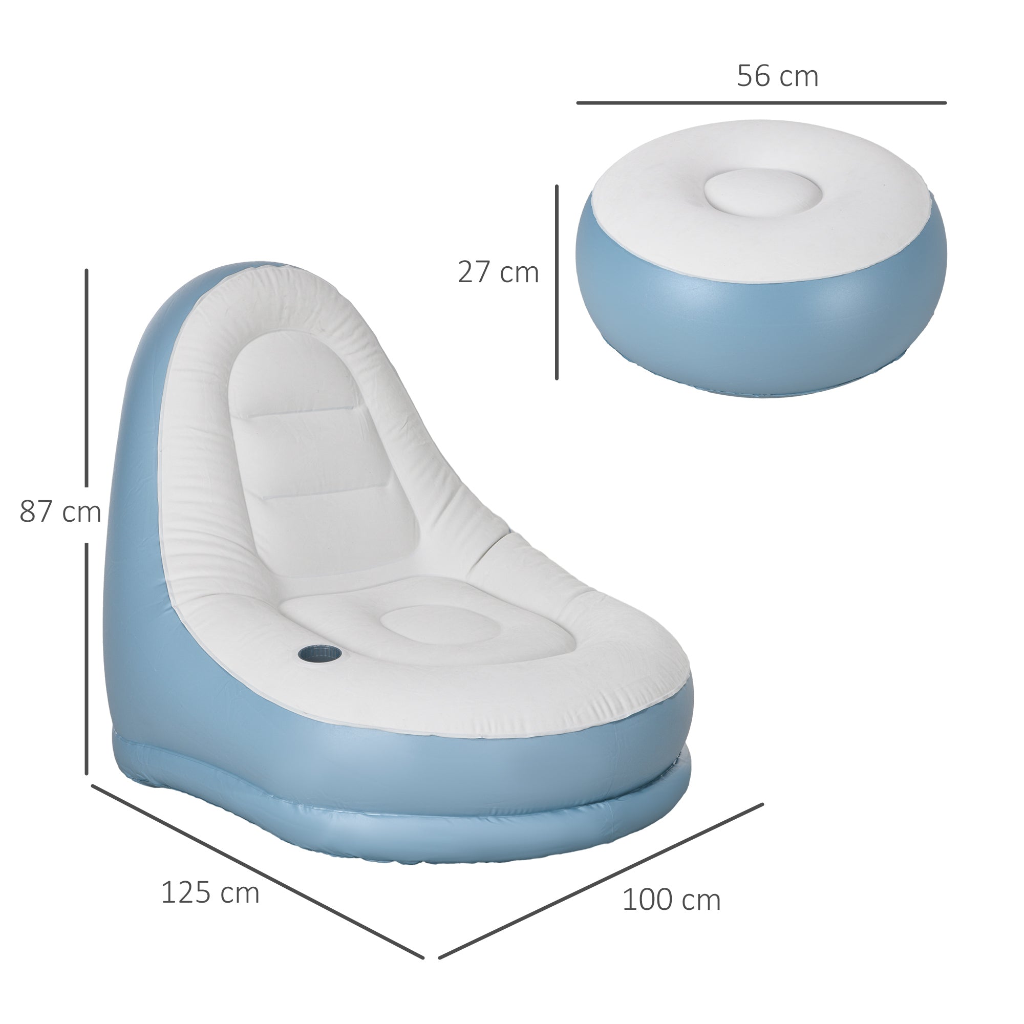 Inflatable Sofa, Inflatable Chair with Footstool Air Sofa with Cup Holder, for Camping, Home, White, 125 x 100 x 87 cm